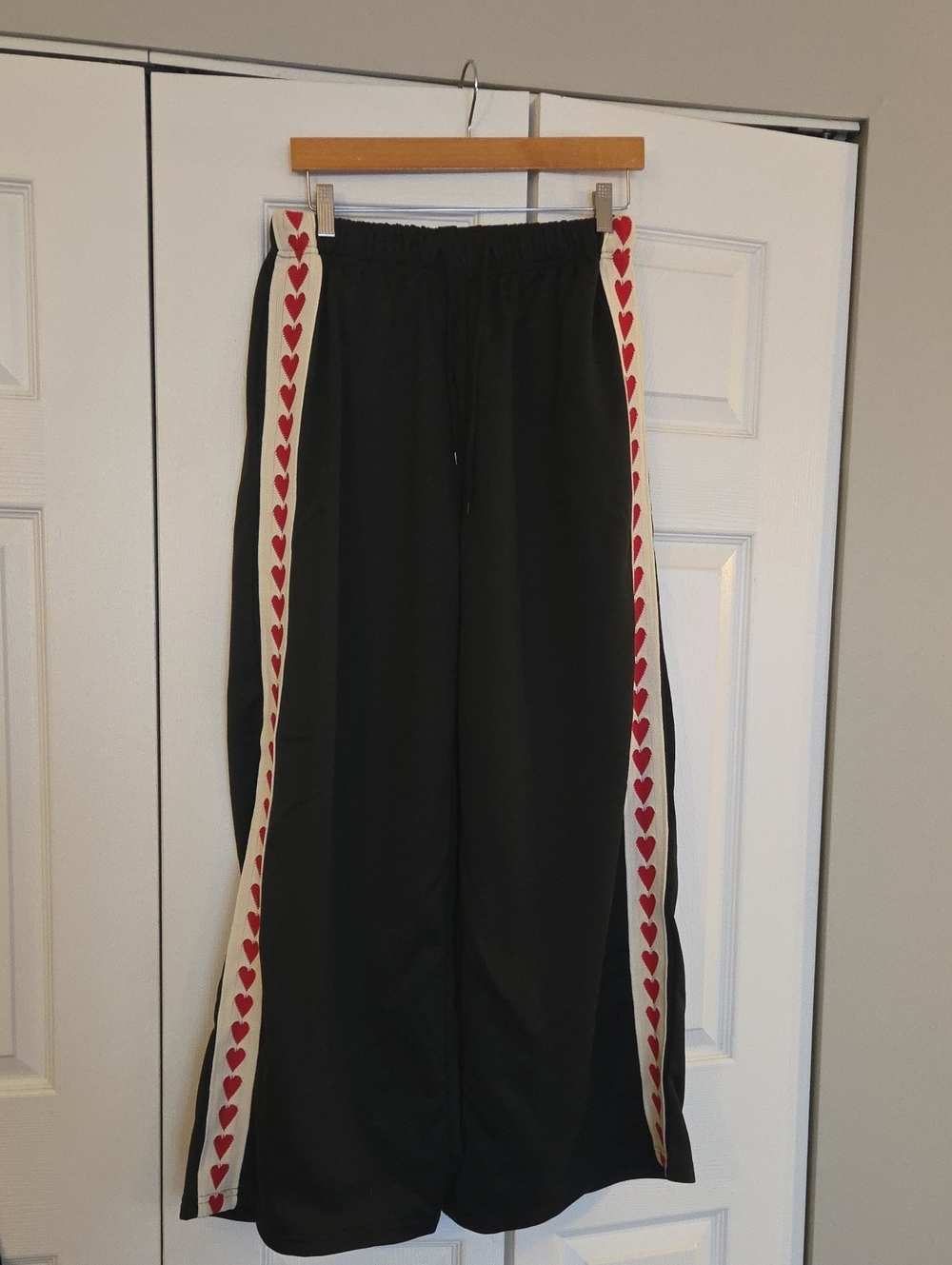 SHEIN Black Track Pants with Red Heart Side Stripe